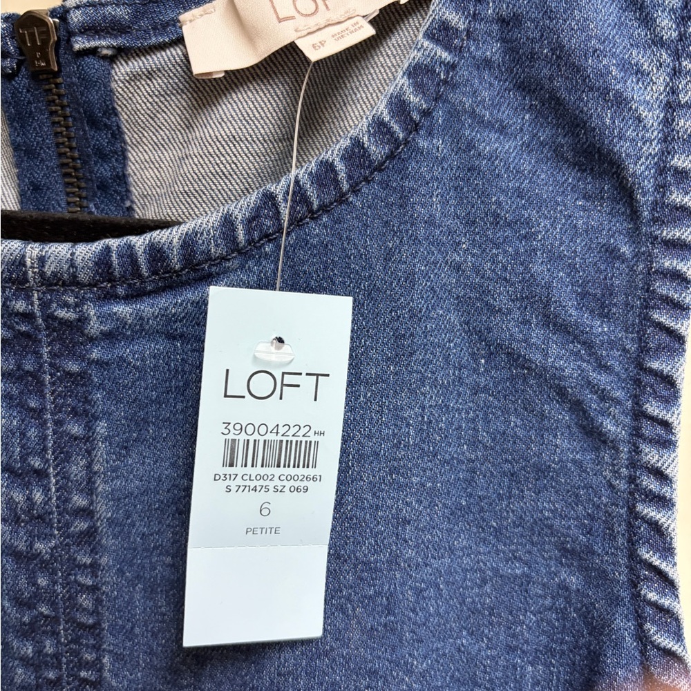 LOFT Sleeveless Seamed Denim Midi Dress in Mid Wash Blue - Picture 5 of 5